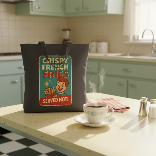 "Crispy French Fries Served Hot" Retro Snack Canvas Tote Bag
