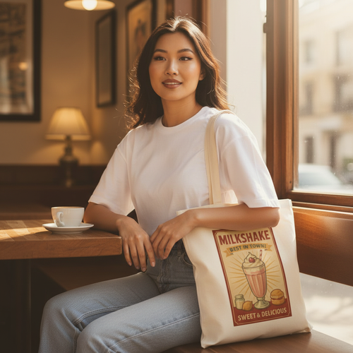 "MILKSHAKE" Retro Snack Canvas Tote Bag